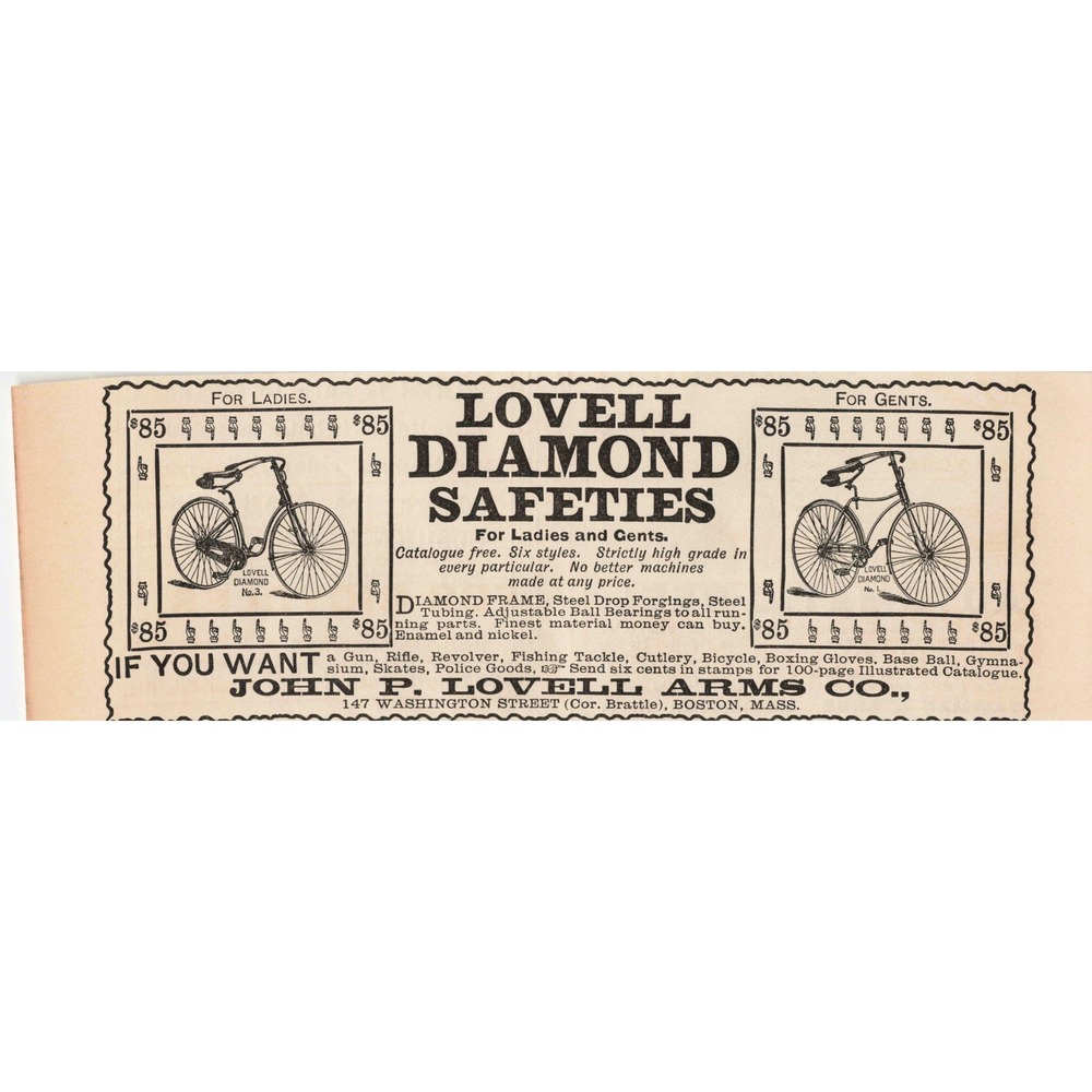 1892 Lovell Diamond Safeties Bicycle For Ladies And Gents Vintage Advertising - Picture 1 of 1